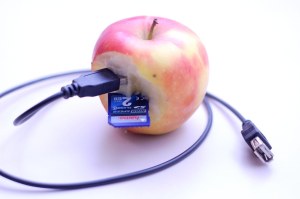 Apple with cable and SIM card